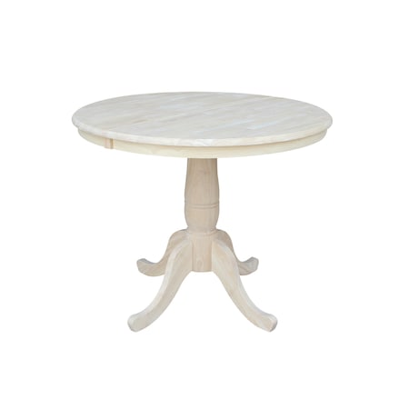 International Concepts Round 36 in Rd Top Pedestal Table, 12 in Leaf, 28.9 inH, Dining Height, Unfinished, 36 W, 36 L K-36RXT